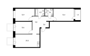 Планировка 3-комнатной квартиры в Черняховского 19