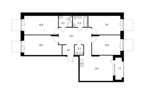 Планировка 4-комнатной квартиры в Черняховского 19 - тип 1
