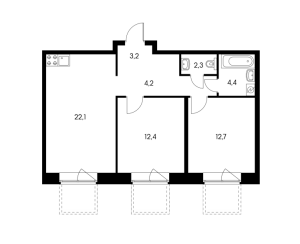 Планировка 2-комнатной квартиры в Черняховского 19