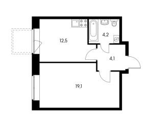 Планировка 1-комнатной квартиры в Черняховского 19
