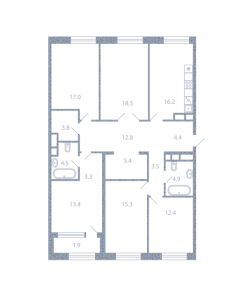 Планировка 4-комнатной квартиры в Серебряный фонтан - тип 2