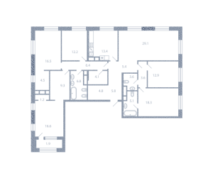 Планировка 4-комнатной квартиры в Серебряный фонтан - тип 3