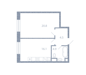 Планировка 1-комнатной квартиры в Серебряный фонтан