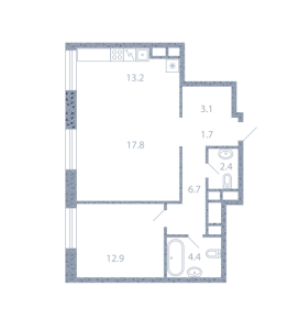 Планировка двухкомнатной квартиры в Серебряный фонтан