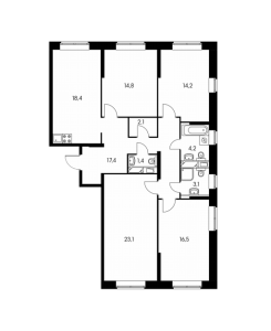 Планировка 4-комнатной квартиры в Аннино парк - тип 1