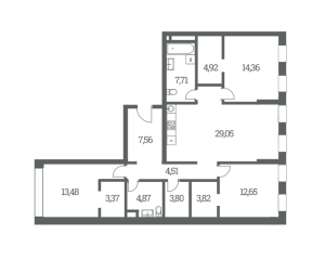 Планировка 3-комнатной квартиры в Headliner