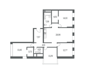 Планировка 4-комнатной квартиры в Headliner - тип 1