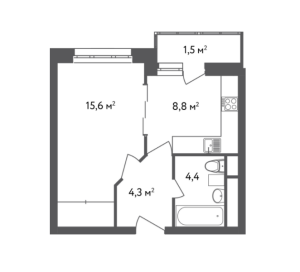 Планировка 1-комнатной квартиры в Счастье в Вешняках