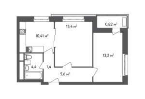 Планировка 2-комнатной квартиры в Счастье в Вешняках