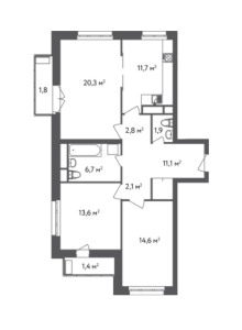 Планировка 3-комнатной квартиры в Счастье в Вешняках
