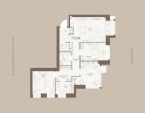 Планировка 3-комнатной квартиры в The Five