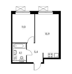 Планировка 1-комнатной квартиры в Римского-Корсакова 11