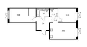 Планировка двухкомнатной квартиры в Римского-Корсакова 11
