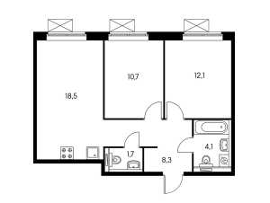 Планировка 2-комнатной квартиры в Римского-Корсакова 11