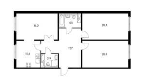 Планировка трехкомнатной квартиры в Римского-Корсакова 11