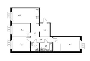 Планировка 3-комнатной квартиры в Римского-Корсакова 11