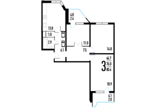 Планировка 3-комнатной квартиры в Орехово-Борисово