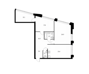 Планировка 3-комнатной квартиры в Пресненский вал 21