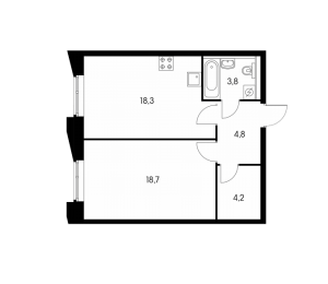 Планировка 1-комнатной квартиры в Пресненский вал 21