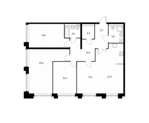 Планировка трехкомнатной квартиры в Пресненский вал 21
