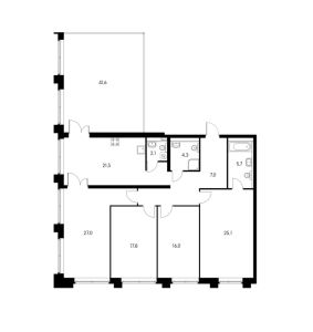 Планировка 4-комнатной квартиры в Пресненский вал 21 - тип 1