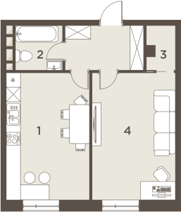 Планировка 1-комнатной квартиры в The Mostman