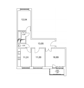 Планировка 3-комнатной квартиры в Диалект