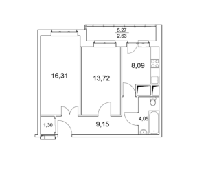 Планировка 2-комнатной квартиры в Диалект