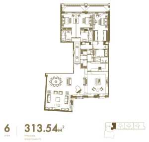 Планировка 3-комнатной квартиры в Резиденция 1864