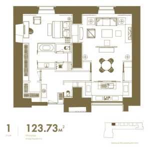 Планировка 1-комнатной квартиры в Резиденция 1864