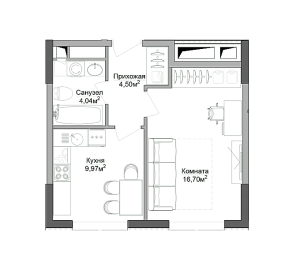 Планировка 1-комнатной квартиры в Селигер Сити