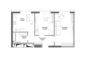 Планировка 2-комнатной квартиры в Селигер Сити