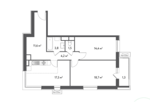 Планировка 2-комнатной квартиры в Счастье в Садовниках