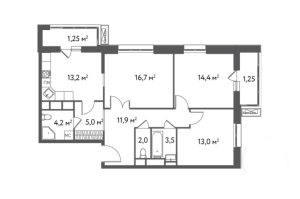 Планировка 3-комнатной квартиры в Счастье в Садовниках