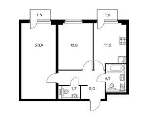 Планировка 2-комнатной квартиры в Митино парк