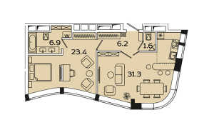 Планировка 2-комнатной квартиры в Ленинский 38