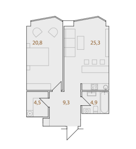 Планировка 1-комнатной квартиры в A-Residence