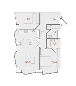 Планировка 2-комнатной квартиры в A-Residence