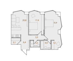 Планировка двухкомнатной квартиры в A-Residence