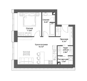 Планировка 2-комнатной квартиры в Фили Сити