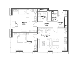 Планировка 3-комнатной квартиры в Фили Сити