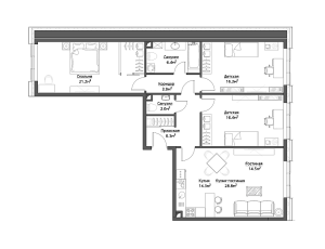Планировка 4-комнатной квартиры в Фили Сити - тип 1