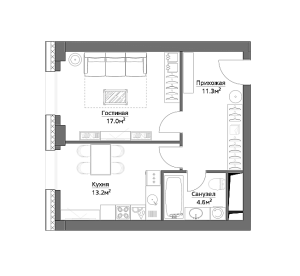 Планировка 1-комнатной квартиры в Фили Сити