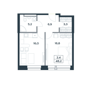Планировка 1-комнатной квартиры в Citimix