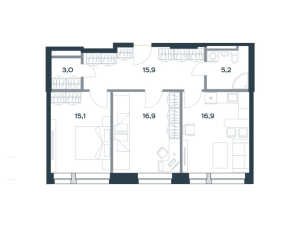 Планировка 2-комнатной квартиры в Citimix