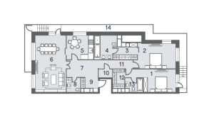 Планировка 3-комнатной квартиры в NV/9 Artkvartal