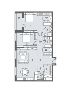 Планировка двухкомнатной квартиры в NV/9 Artkvartal
