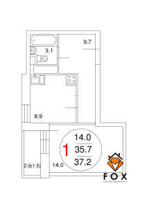 Планировка 1-комнатной квартиры в Лесной квартал - тип 3