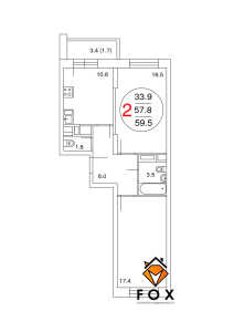 Планировка 2-комнатной квартиры в Лесной квартал - тип 2