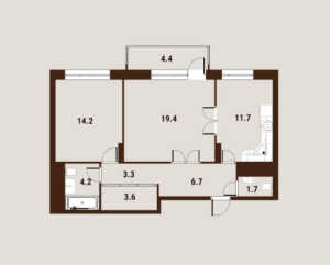 Планировка 2-комнатной квартиры в Вавилов дом